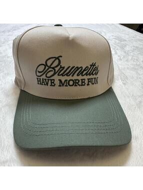 Brunettes Have More Fun Beige and Green Baseball Trucker Hat